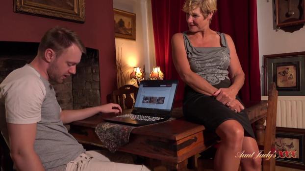 AuntJudy’sXXX – Molly Catches Her Step-Son Watching Porn, Gives Him the Real Thing